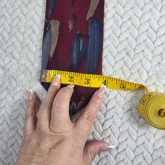 Pitti Uomo Silk Abstract Tie Mens Burgundy Blue Painterly Made in Italy Retro - Picture 4 of 4